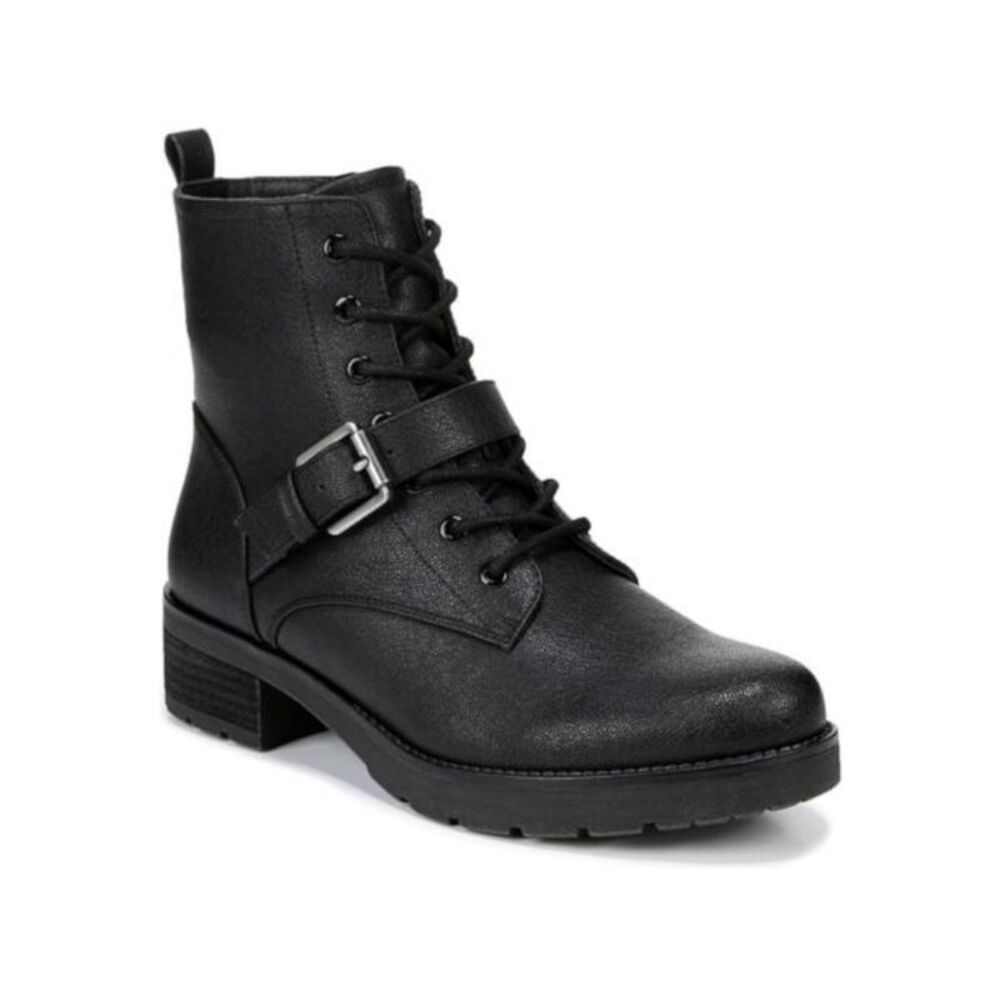 SOUL BY NATURALIZER Womens Black Back Up Quaid Toe Block Heel Combat Boots 8 M